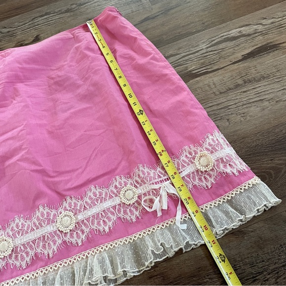 Vintage Cynthia Steffe Lace trim pink skirt 10 - Picture 2 of 6